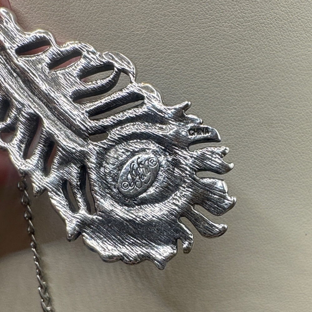 Kirk’s FollyPeacock Silver and Blue Feather Pendant Necklace - Picture 3 of 5